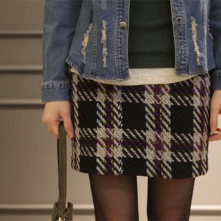 NIPONJJUYA Plaid Tweed Mini Skirt