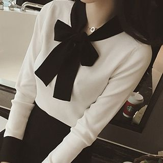 lilygirl Long-Sleeve Tie Neck Knit Top