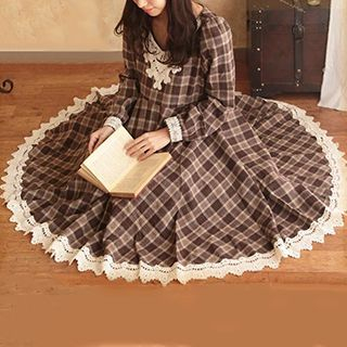 Tanaka Long-Sleeve Plaid Midi Dress