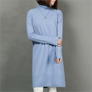 GLAM12 Wool Turtle-Neck Long Knit Top