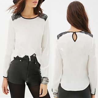Persephone Long-Sleeve Lace Panel Top