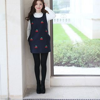 XINLAN Cherry Pattern Knit Tank Dress