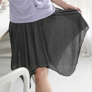 RingBear Asymmetric-Hem Elastic-Waist Cotton Skirt