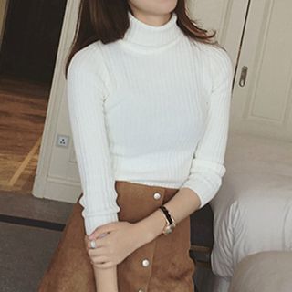 Glen Glam Stand Collar Knit Pullover