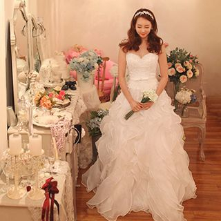 Angel Bridal Strapless Lace Wedding Dress