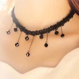 Seoul Young Jeweled Necklace Black - One Size