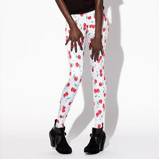 Omifa Cherry-Print Leggings  White - One Size