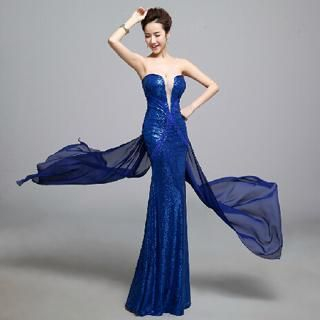 Posh Bride Strapless Sequined Mermaid Evening Gown
