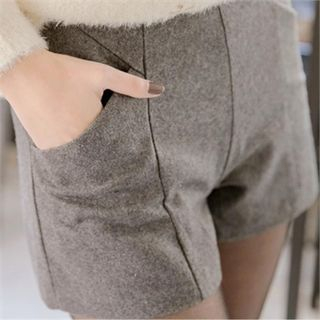 Attrangs Flat-Front Zip-Side Wool Blend Shorts