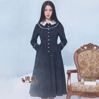 GU ZHI Wool Blend Paneled Buttoned Check Coat