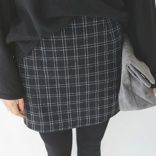 Envy Look Band-Waist Check Mini Skirt