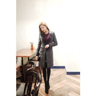CHERRYKOKO Contrast Notched-Lapel Wool Blend Coat