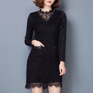 SILVIE Long-Sleeve Lace Panel Dress