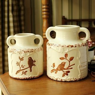 Cottage Dream Bird Printed Ceramic Vase