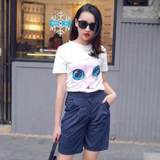 SUYISODA Short-Sleeve Cat Print T-Shirt