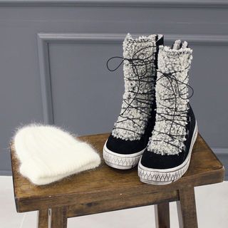 DANI LOVE Lace-Up Faux-Fur Trim Boots