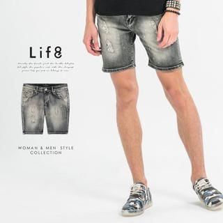 Life 8 Distressed Splattered Denim Shorts