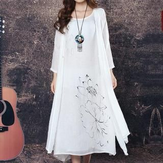 Sayumi Long-Sleeve Mock-Two-Piece Maxi Dress