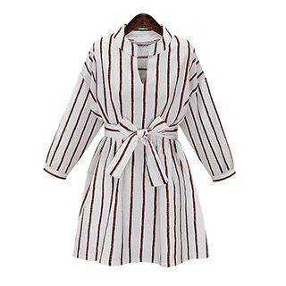 Eloqueen Long-Sleeve Tie-Waist Stripe Dress