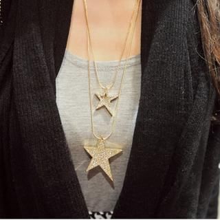 Ticoo Rhinestone Star Double-Layer Necklace