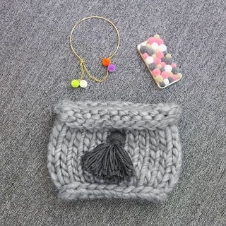 NANING9 Knit Crocheted Tassel Clutch
