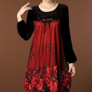 Sayumi Long-Sleeve Embroidered Dress