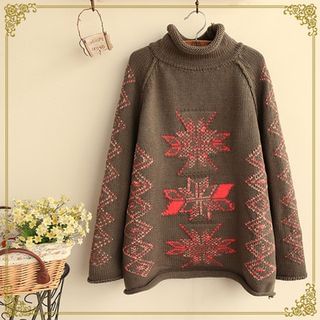 Fairyland Stand Collar Patterned Sweater