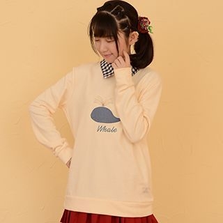 Moriville Whale Print Gingham Collared Pullover