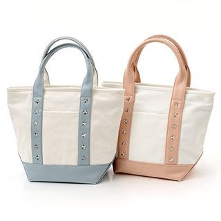 Tokyo Garden Faux Leather Canvas Panel Tote Bag