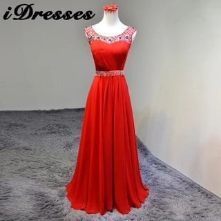 idresses Embellished Sleeveless Floor-length Chiffon Dress