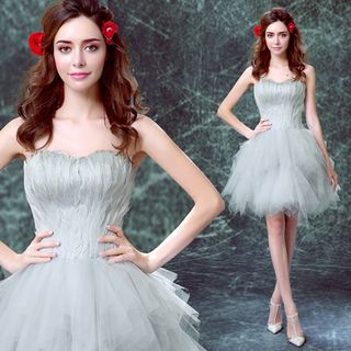 Angel Bridal Strapless Mesh Party Dress