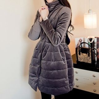 OTTI Velvet Bow Gathered Waist Padded Coat