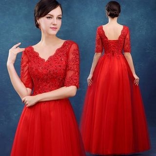 Shannair Lace Panel Evening Gown