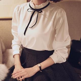 Jolly Club Long-Sleeve Tied Frilled Blouse