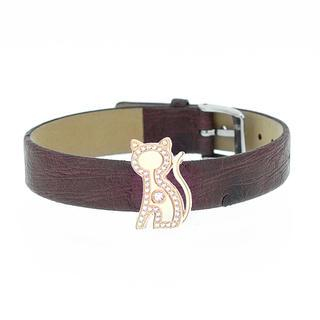 COSI MODA Steel / Leather Bracelet with Cubic Zirconia One Size