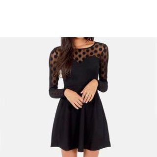 Richcoco Long-Sleeve Dotted Mesh A-Line Dress