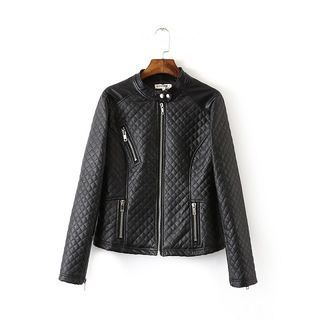 Chicsense Faux-Leather Quilted Jacket