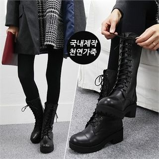 Reneve Lace-Up Genuine-Leather Mid-Calf Boots