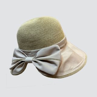 Two Tone Bow Straw Sun Hat