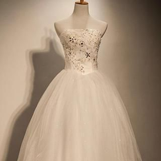 Beautiful Wedding Strapless Beaded Lace Wedding Ball Gown