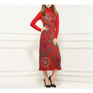 Nexiia Long-Sleeve Floral Print Knit Maxi Dress