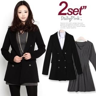 Buy Daily Pink Set: Double-Breasted Blazer + V-Neck Dress 1022510021