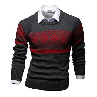WIZIKOREA Raglan-Sleeve Nordic Pattern Sweater