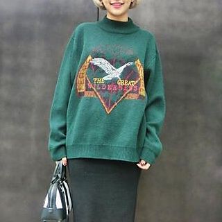 Eva Fashion Embroidered Eagle Fleece-lined Pullover
