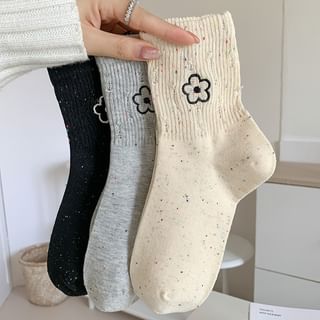 Set of 3: Flower Embroidered Crew Socks