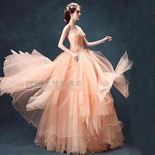 Angel Bridal Beaded Rosette Ball Gown Wedding Dress
