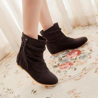 Pretty in Boots Ruched Fringed Hidden Wedge Ankle Boots