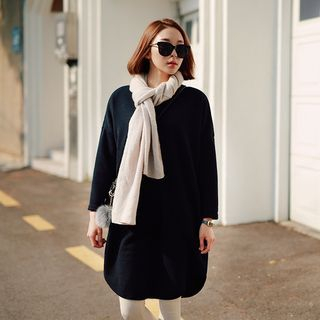 Seoul Fashion Round-Hem Brushed-Fleece Pullover Dress