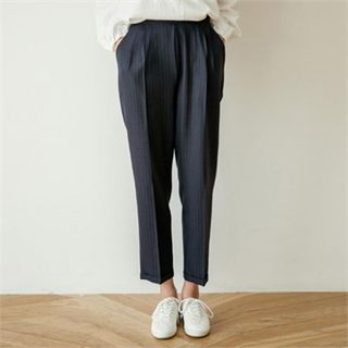 TISVIN Banded-Waist Pinstriped Pants
