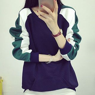 Melon Juice Colour Block Fleece-Lined Pullover